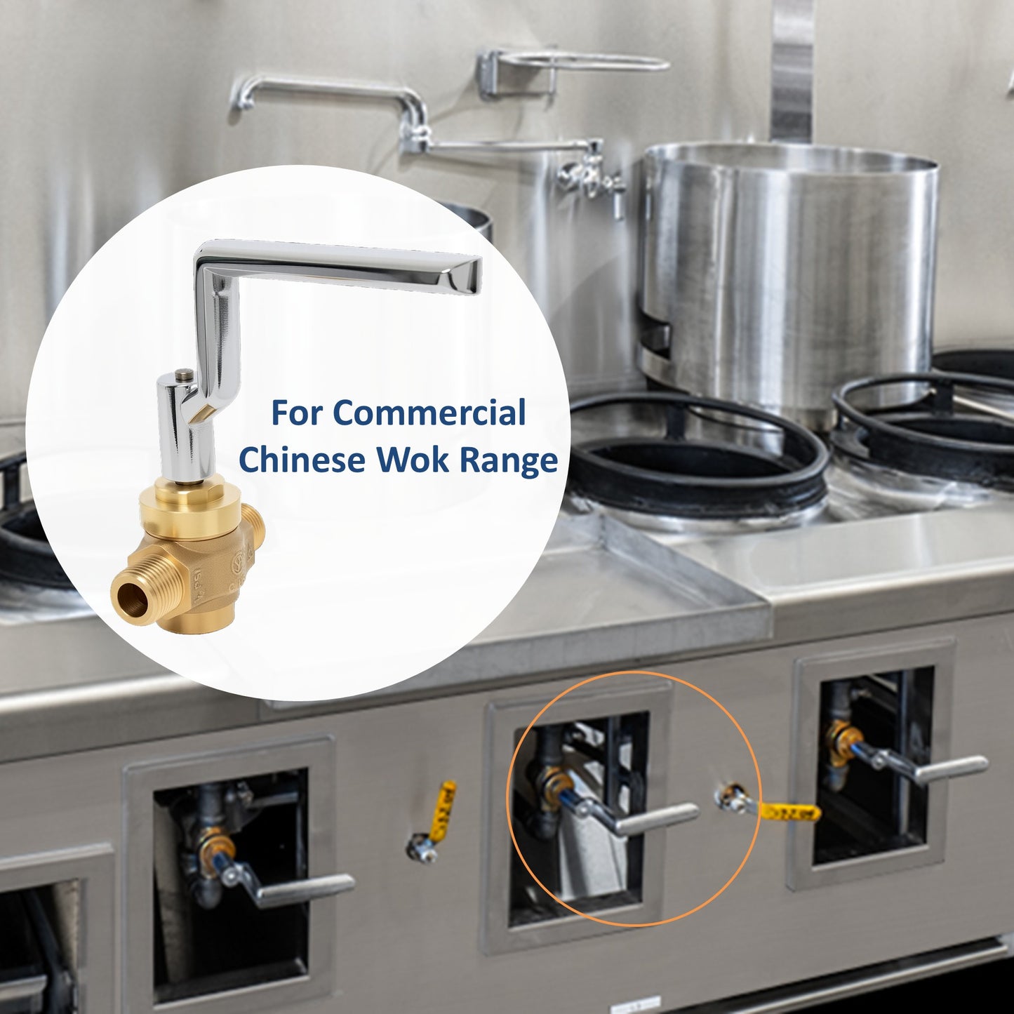 Leyso WR-GV Copper Gas Valve with Handle for Commercial Chinese Wok Range, CSA Approved, 1/2" NPT x 1/2" NPT, Marking: 1/2 PSI E CV-168