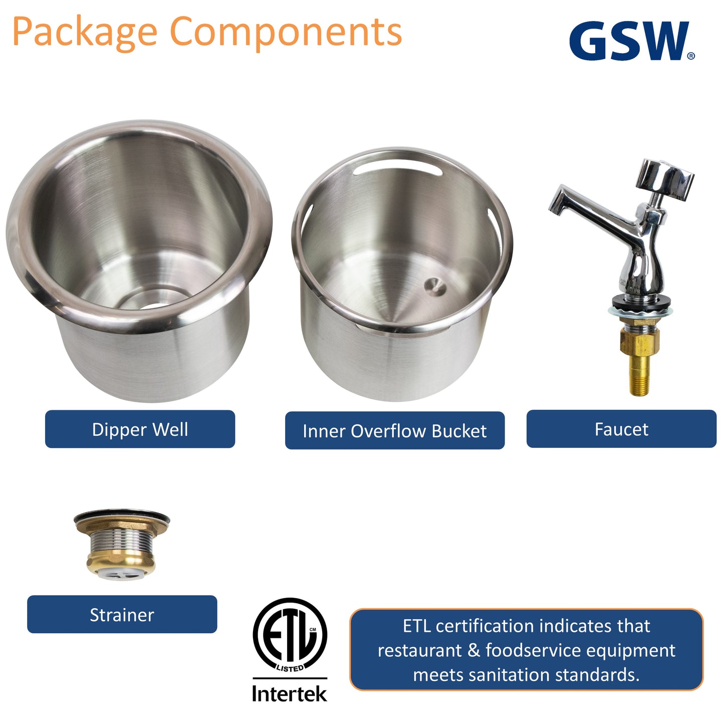 GSW 7" Round Stainless Steel Drop-In Dipper Well Sink with Faucet for Washing Ice Cream or Coffee Spoons