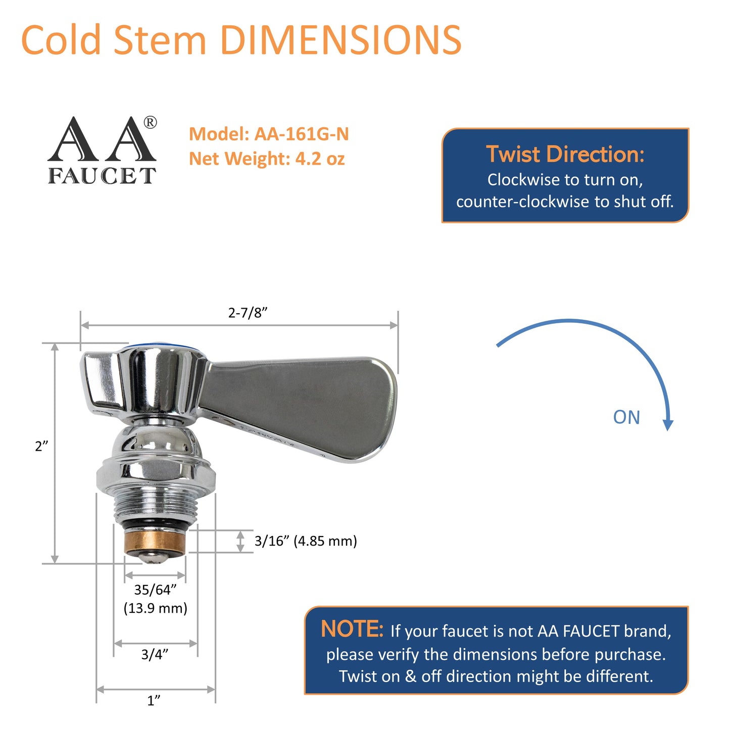 AA Faucet Replacement Stem Check for 4" Hand Sink Faucets