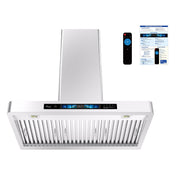 Awoco 36" Wall Mount Range Hood, T-Shape Kitchen Hood with 800 CFM, Voice, Gesture, Touch & Remote Controls, Stainless Steel, 6" Vent, Dimmable LED Lights, Baffle Filters, Adjustable Chimney