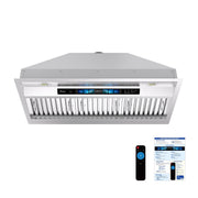 Awoco 36" Built-in Insert Stainless Steel Range Hood, Kitchen Hood with 4-Speed Exhaust Fan, Voice, Gesture, Touch & Remote Controls, 6" Round Top Vent, 800 CFM, Dimmable LED Lights, Baffle Filters