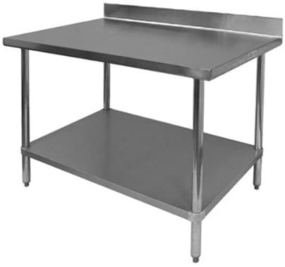 GSW All Stainless Steel Commercial Work Table with 1 Undershelf, 4" Backsplash & Adjustable Bullet Feet (30"D x 60"L x 35"H)