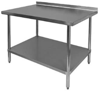 GSW Commercial Work Table with Stainless Steel Top, 1 Galvanized Undershelf, 1-1/2" Backsplash & Adjustable Bullet Feet (24"D x 30"L x 35"H)