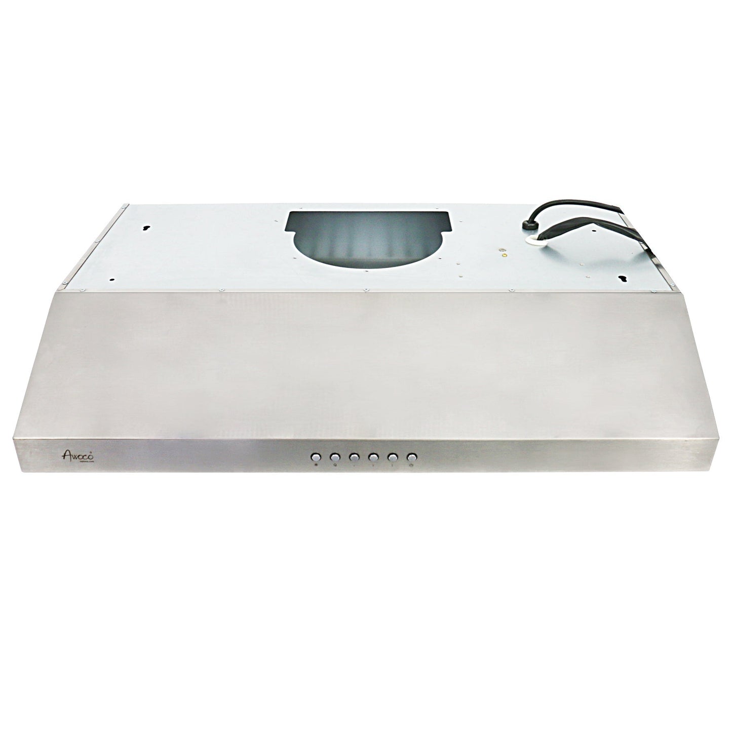 Awoco RH-SP06-R36 Super Quiet Split 5" High Stainless Steel Under Cabinet 4 Speeds 800CFM Range Hood with 2 LED Lights, Rectangular Top Vent - 36" Hood + Blower (36"W 6" Split)