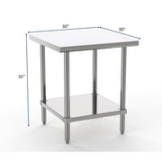 GSW Commercial Grade Flat Top Work Table with Stainless Steel Top, Galvanized Undershelf & Legs, Adjustable Bullet Feet, NSF/ETL Approved to Meet Sanitation Food Service Standard 37 (30"W x 30"L x 35"H)
