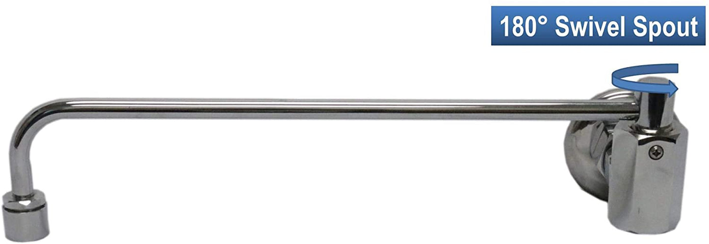 ABC Brass Chrome Commercial Duty Single Wall Mount Chinese Wok Range Automatic No Lead Faucet, ⅜” Male Inlet, NSF Approved (14" Swivel Spout)