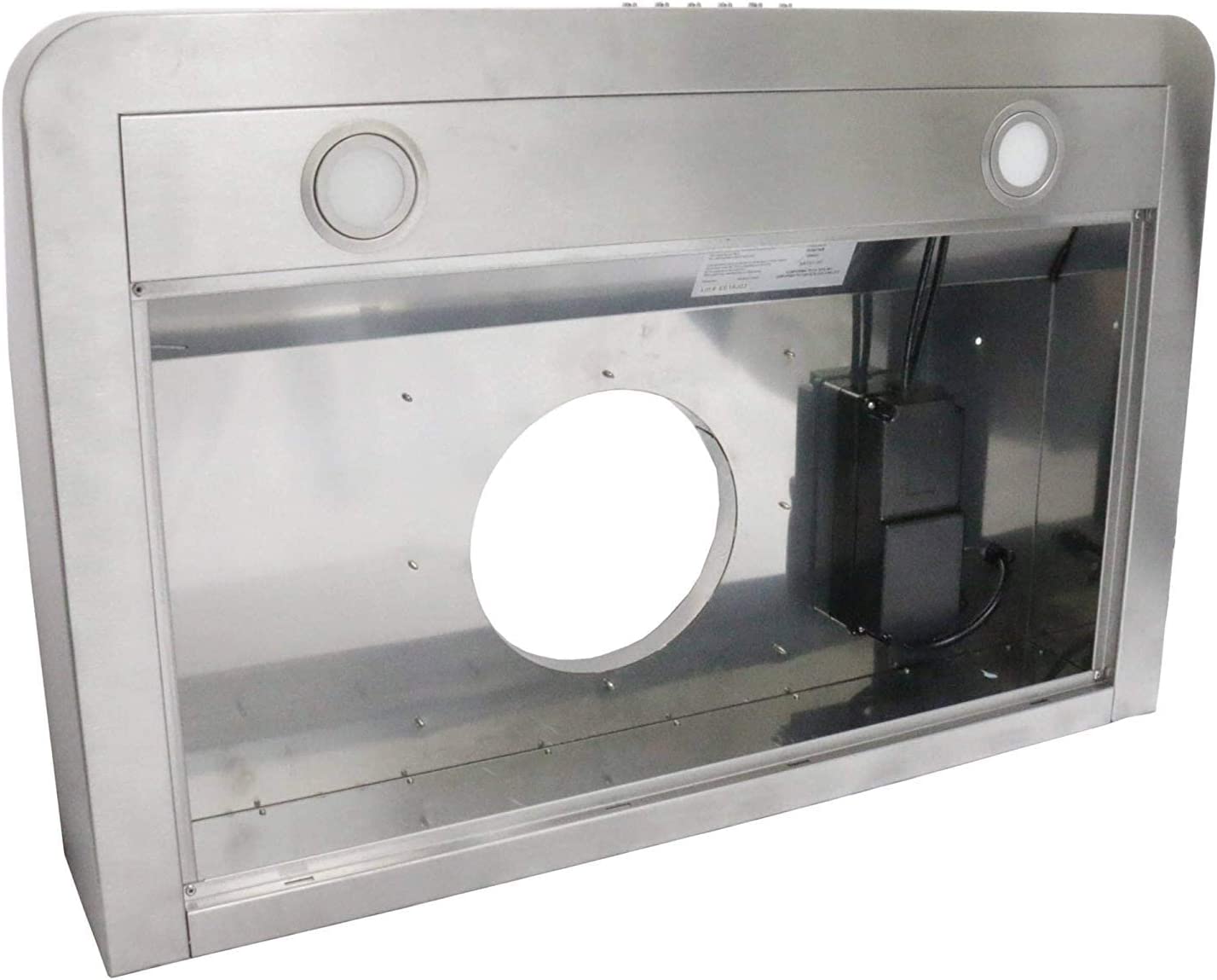 Awoco RH-SP08-36 36" Powerful Quiet Split Series 6" High 1mm Thick Stainless Steel Under Cabinet 4 Speeds 1000CFM Range Hood with 2 LED Lights, 8" Round Top Vent