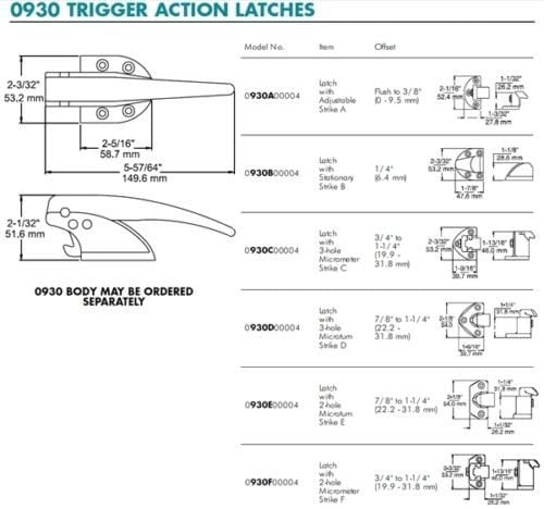 Kason 930 Series Surfacemount Latch (Latch & "C" Strike, 3/4" to 1-1/4" Offset)
