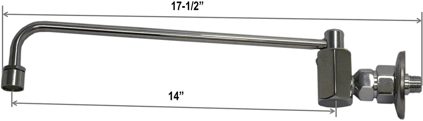 ABC Brass Chrome Commercial Duty Single Wall Mount Chinese Wok Range Automatic No Lead Faucet, ⅜” Male Inlet, NSF Approved (14" Swivel Spout)