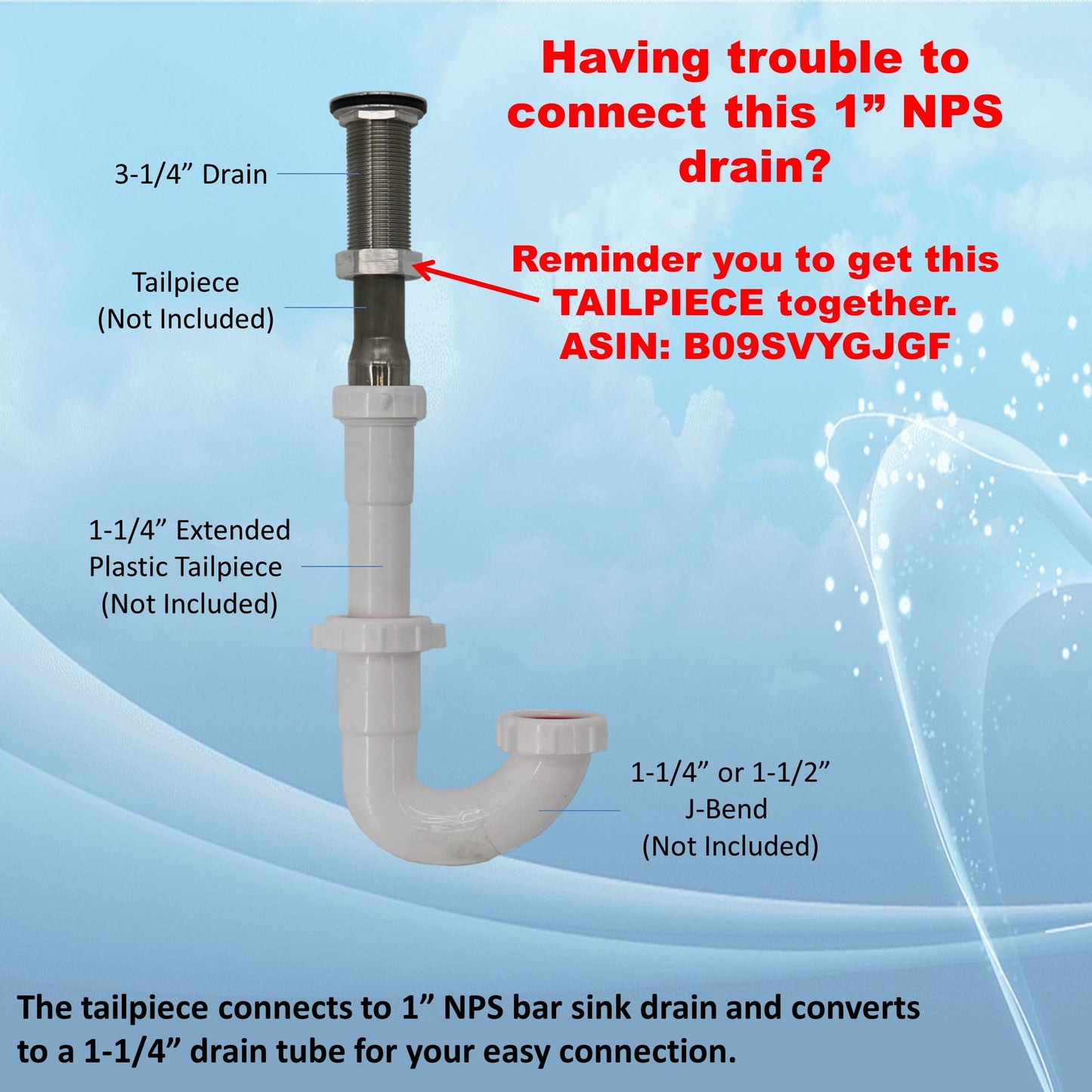AA Faucet AA-144 Stainless Steel Bar Sink Drain 1" Nominal Pipe Size 1" NPS Thread for 1-3/8" Sink Opening (3-1/4" Length)