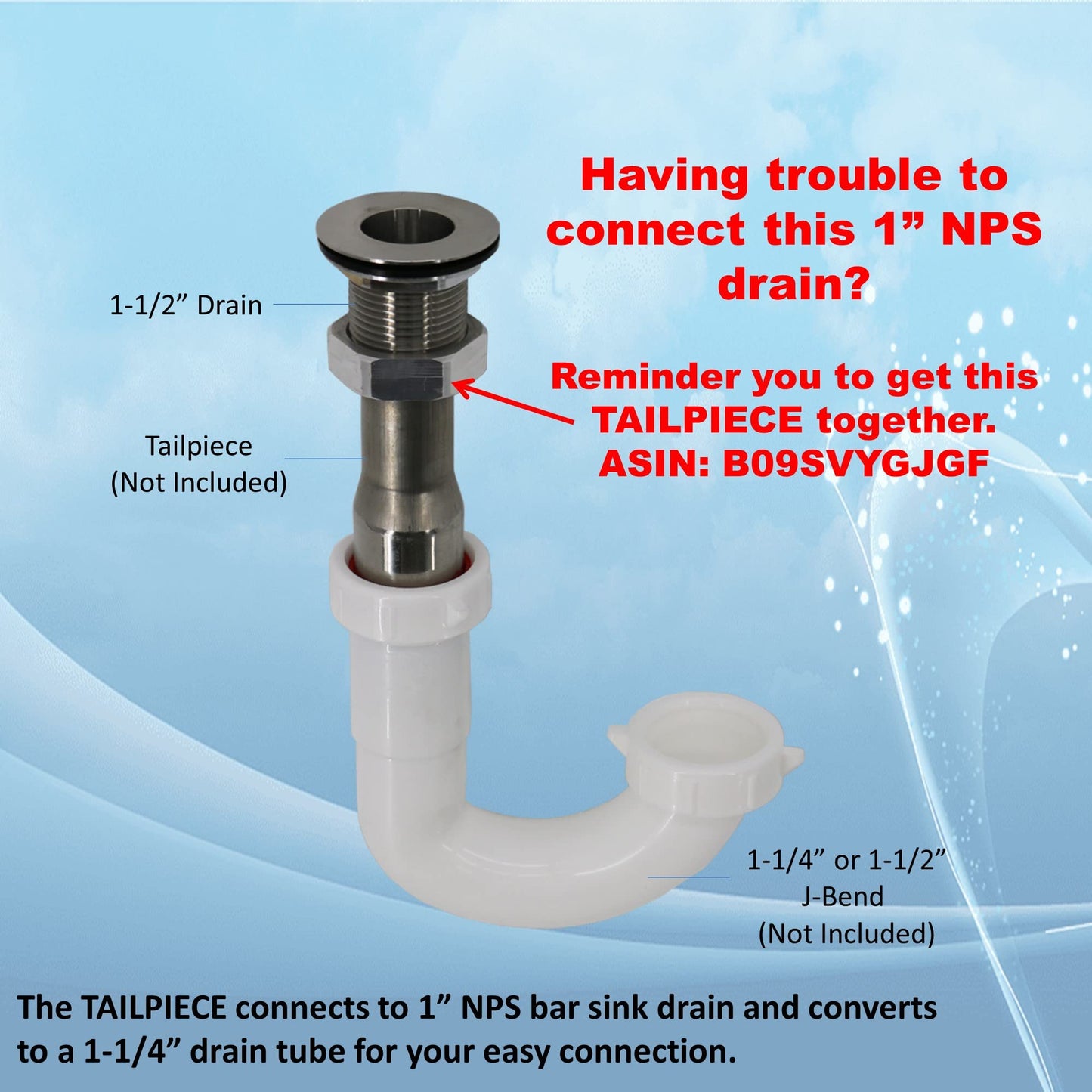 AA Faucet AA-143 Stainless Steel Bar Sink Drain 1" Nominal Pipe Size 1" NPS Thread for 1-3/8" Sink Opening (1-1/2" Length)