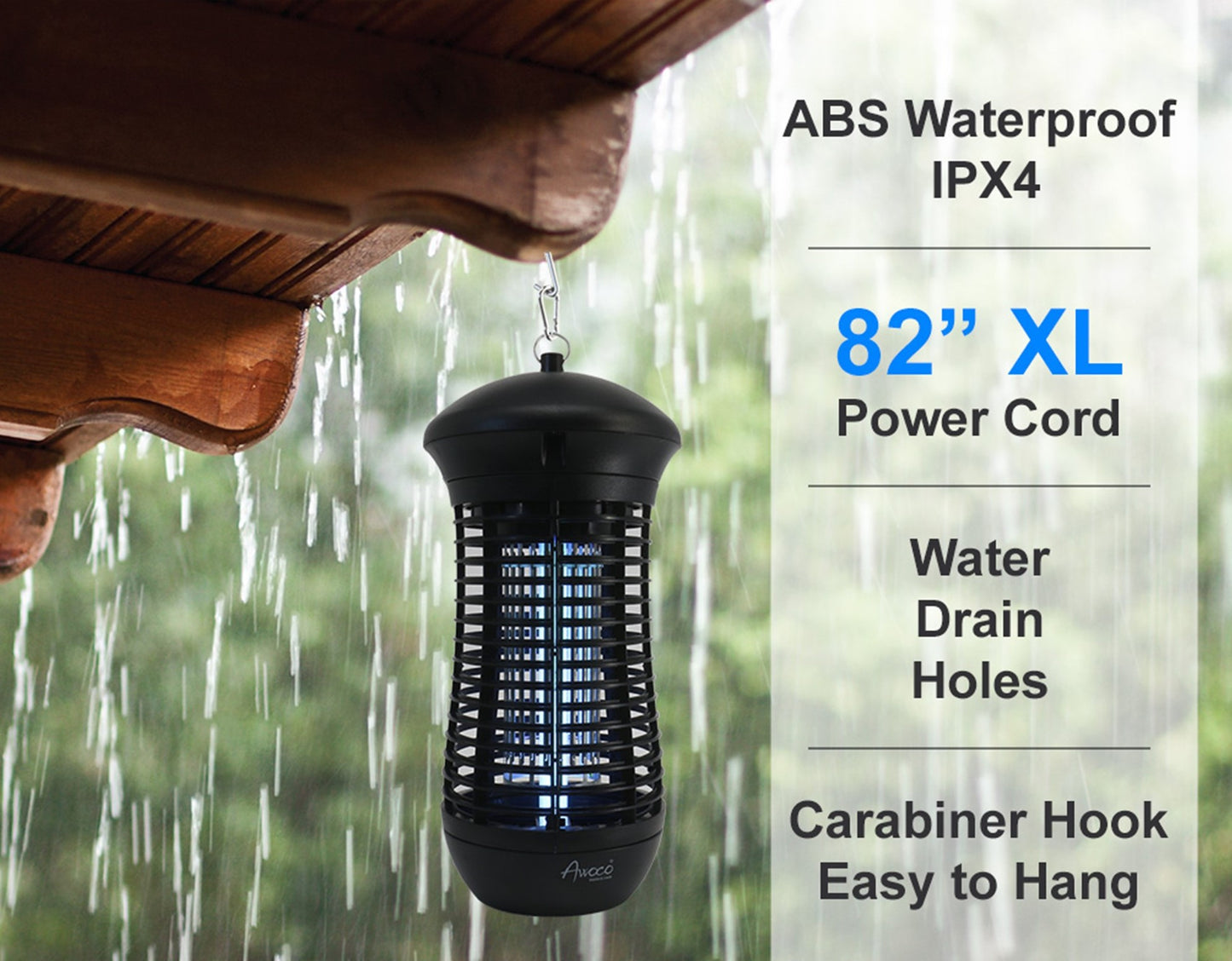 Awoco 18 W Outdoor Bug Zapper 4000V High Powered Electric Killer Fly Trap with 82” Extra Long Power Cord for Eliminating Flying Insects, Flies, Mosquitoes, and Moths