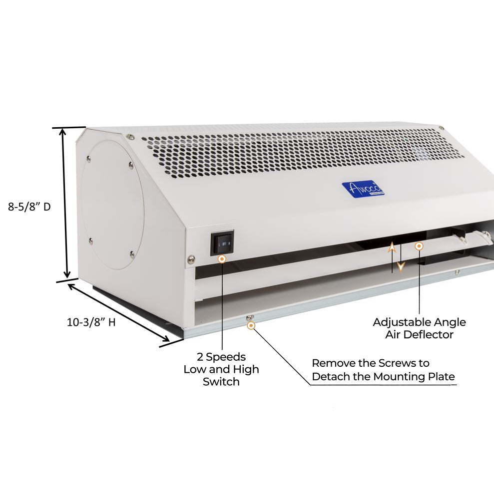 Awoco 24” Early Turn On Super Power 2 Speeds 800 CFM Indoor Air Curtain, CE Certified, 120V Unheated with Magnetic Switch & Motion Sensor Detection