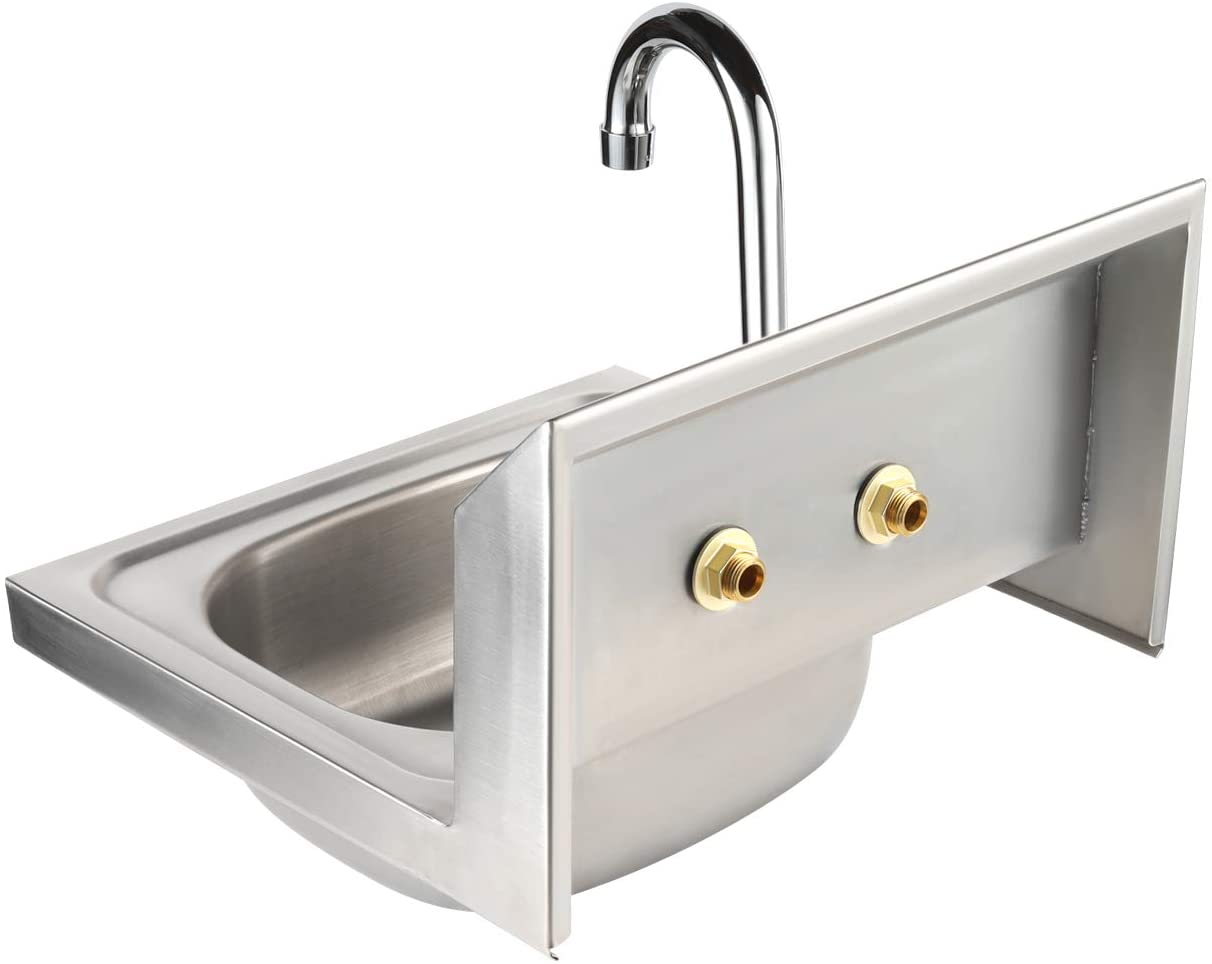 GSW Stainless Steel Wall Mount Hand Sink with 4" Gooseneck Faucet and Strainer, ETL Certified