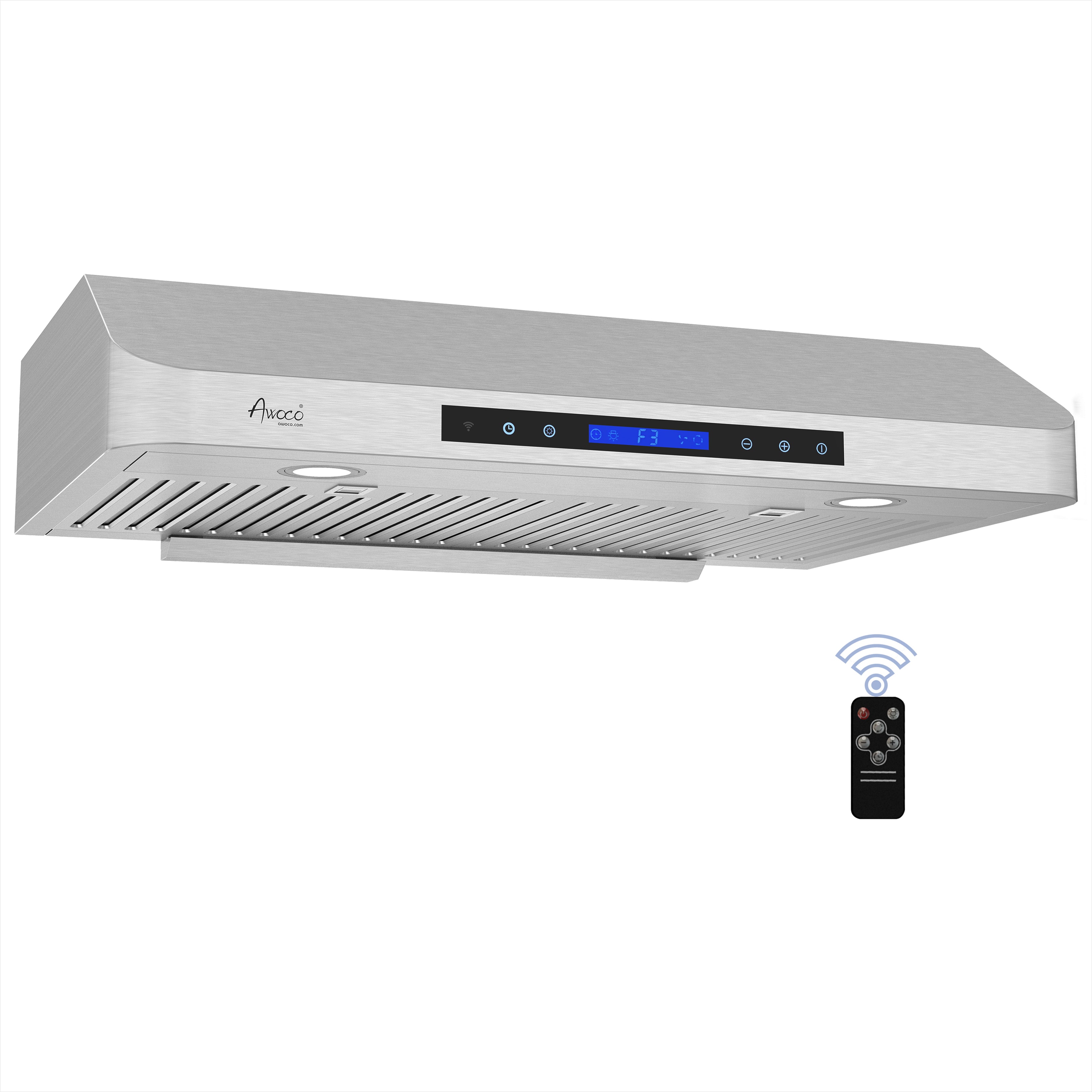 Awoco RH-R06-30 Rectangle Vent 6 High Stainless Steel Under Cabinet 4  Speeds 900CFM Range Hood with LED Lights (30W Rear Vent)