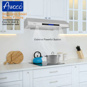 Awoco RH-C06-A30 Classic 6” High 1mm Thick Stainless Steel Under Cabinet 4 Speeds 900 CFM Range Hood with 2 LED Lights & 2 Levels of Lighting (30" W All-In-One)