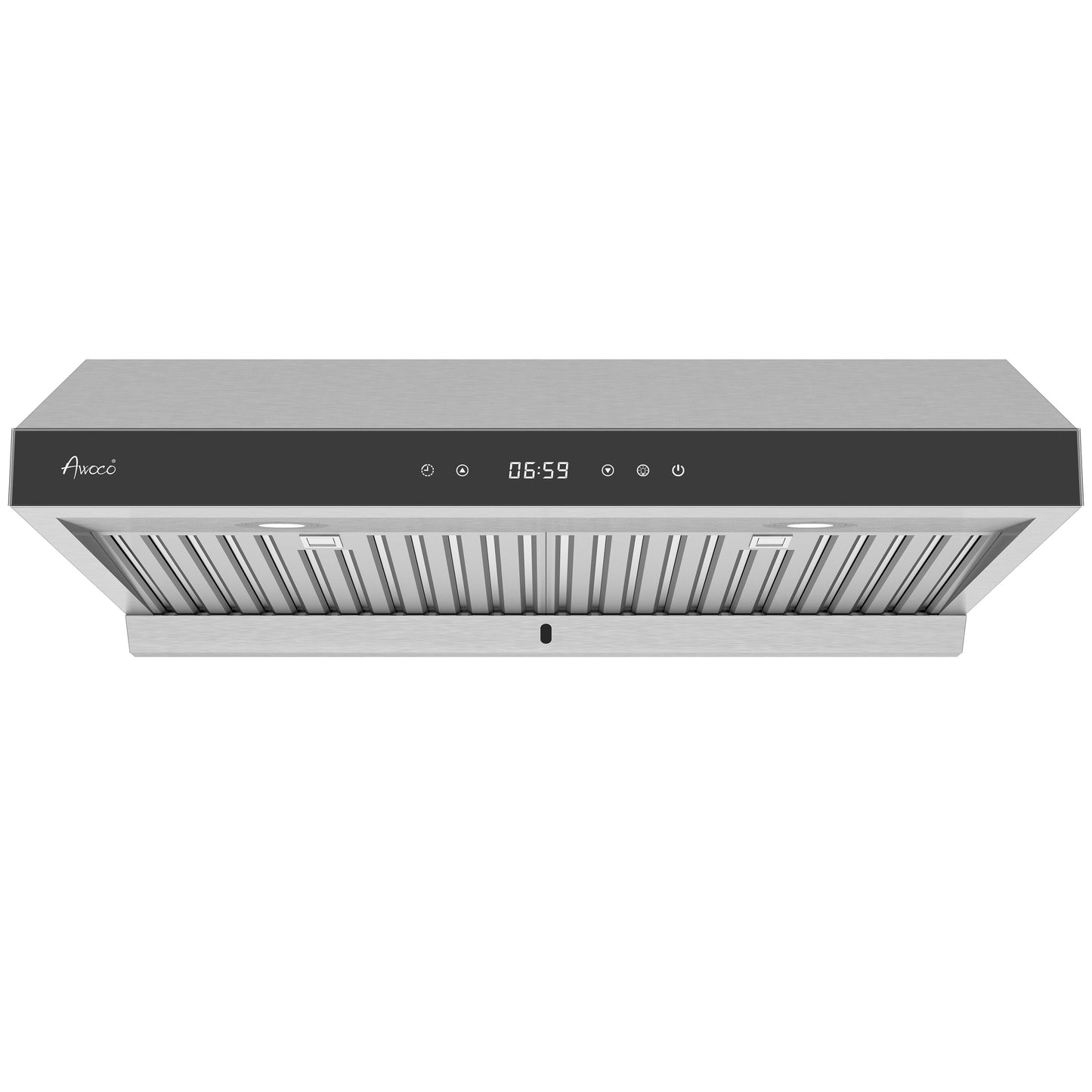 Awoco 36" Stainless Steel Under Cabinet 6 Speeds 900 CFM Range Hood with Tempered Glass Touch Panel, LED Lights, Baffle Filters and Oil Collector, 7" High