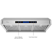 Awoco RH-S10-30S Under Cabinet Supreme 7” High Stainless Steel Range Hood, 4 Speeds, 8” Round Top Vent, 1000CFM, with Remote Control