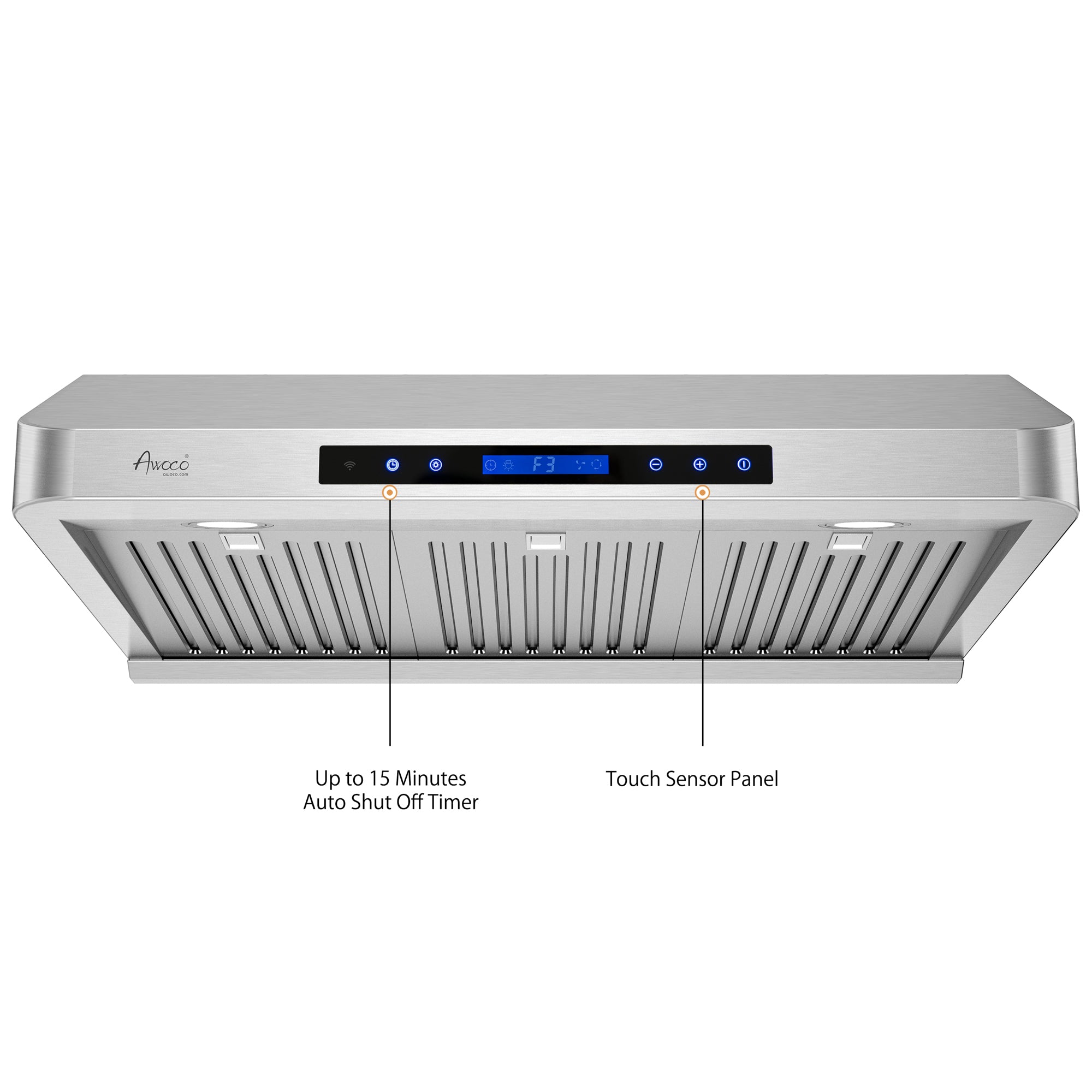 Awoco RH-S10-30S Under Cabinet Supreme 7” High Stainless Steel Range Hood, 4 Speeds, 8” Round Top Vent, 1000CFM, with Remote Control