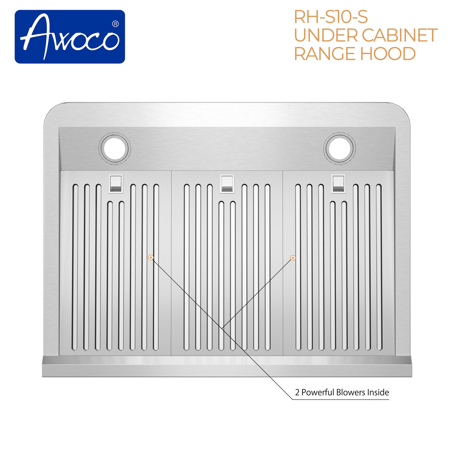 Awoco RH-S10-30S Under Cabinet Supreme 7” High Stainless Steel Range Hood, 4 Speeds, 8” Round Top Vent, 1000CFM, with Remote Control