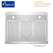 Awoco RH-S10-30S Under Cabinet Supreme 7” High Stainless Steel Range Hood, 4 Speeds, 8” Round Top Vent, 1000CFM, with Remote Control