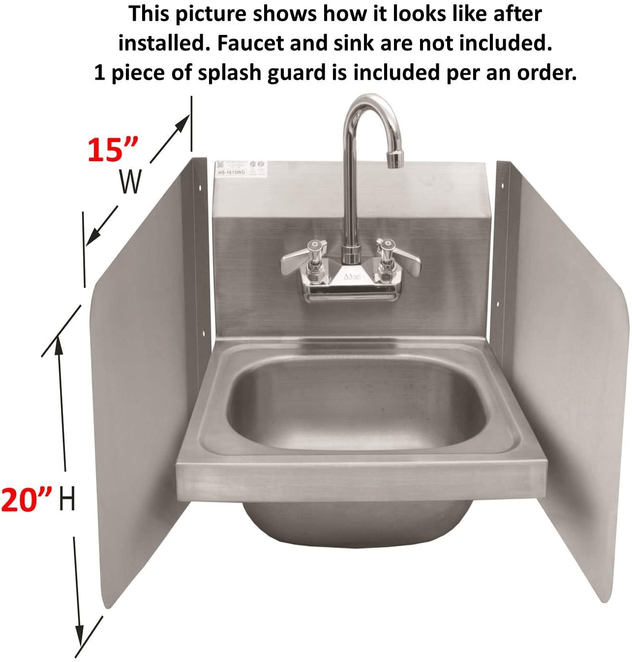 GSW Stainless Steel Wall Mount Splash Guard for Commercial Restaurant Hand Sink and Compartment Prep Sink, NSF Certified (15" W x 20" H)