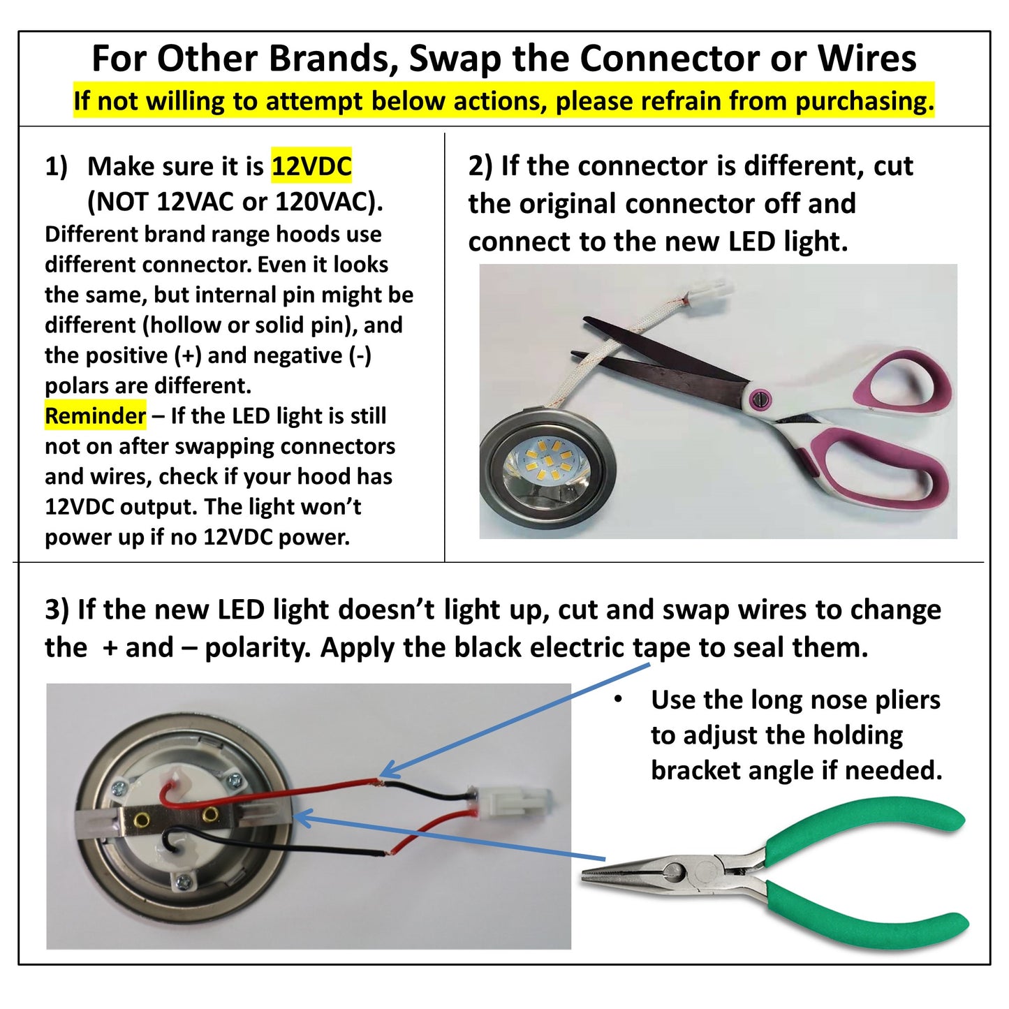 Awoco 2 Pcs of 2-5/8" 12VDC LED Lights & Power Adapter for Awoco RH-UC085 and RH-UC1310 Range Hoods