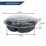 Leyso TO-B Set of 200 Black Base 2 compartment Microwavable Food Containers with Lids (24 Oz)