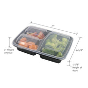 Leyso TO-JH333 33oz Three Compartments Bento Box Food Container with Clear Lid - Microwave, Dishwasher Safe