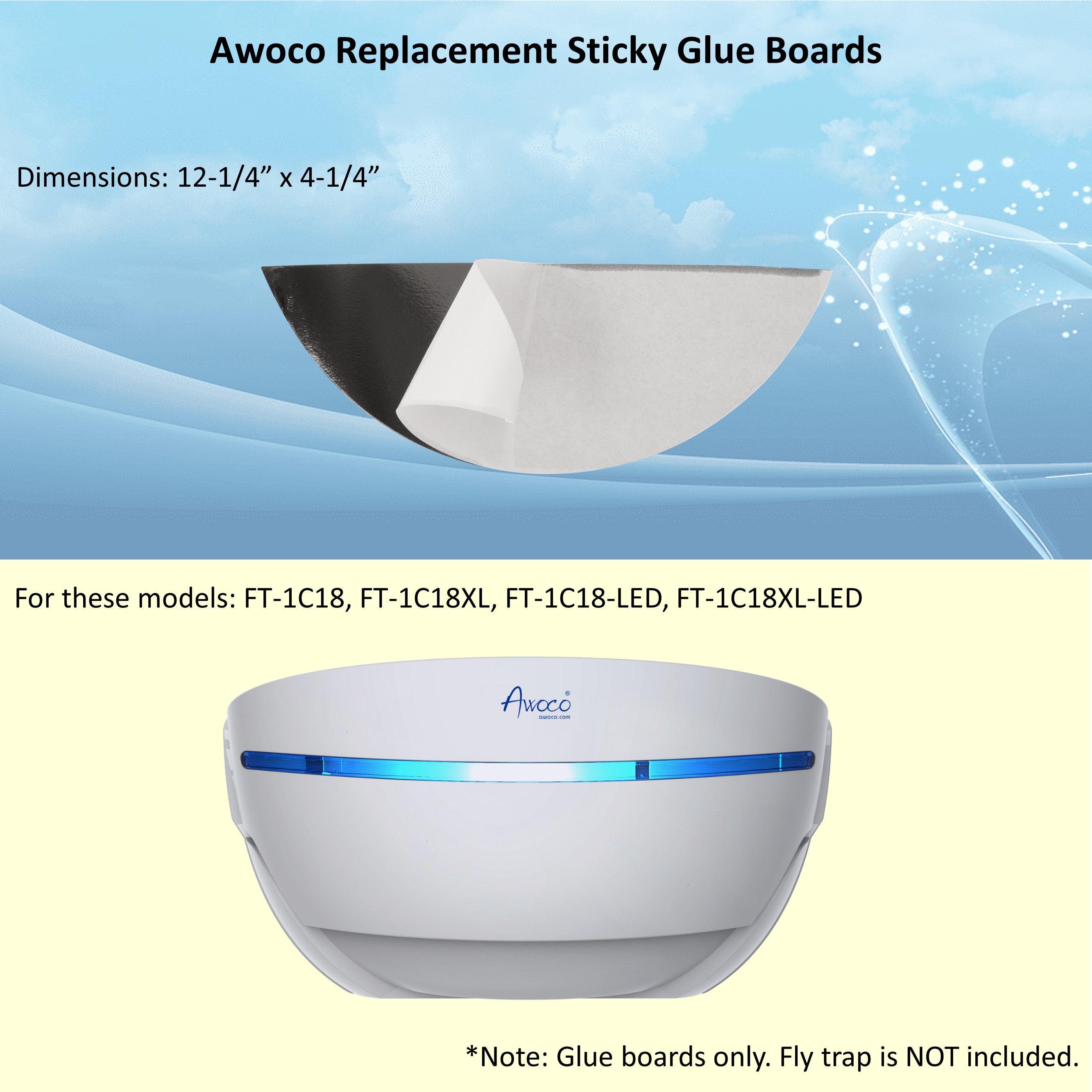 Awoco Pack of 5 Replacement Sticky Glue Boards for Sticky Fly Trap Lamp for Capturing Flying Insects, Flies, Mosquitoes, and Moths (5 Glue Boards for FT-1C18)