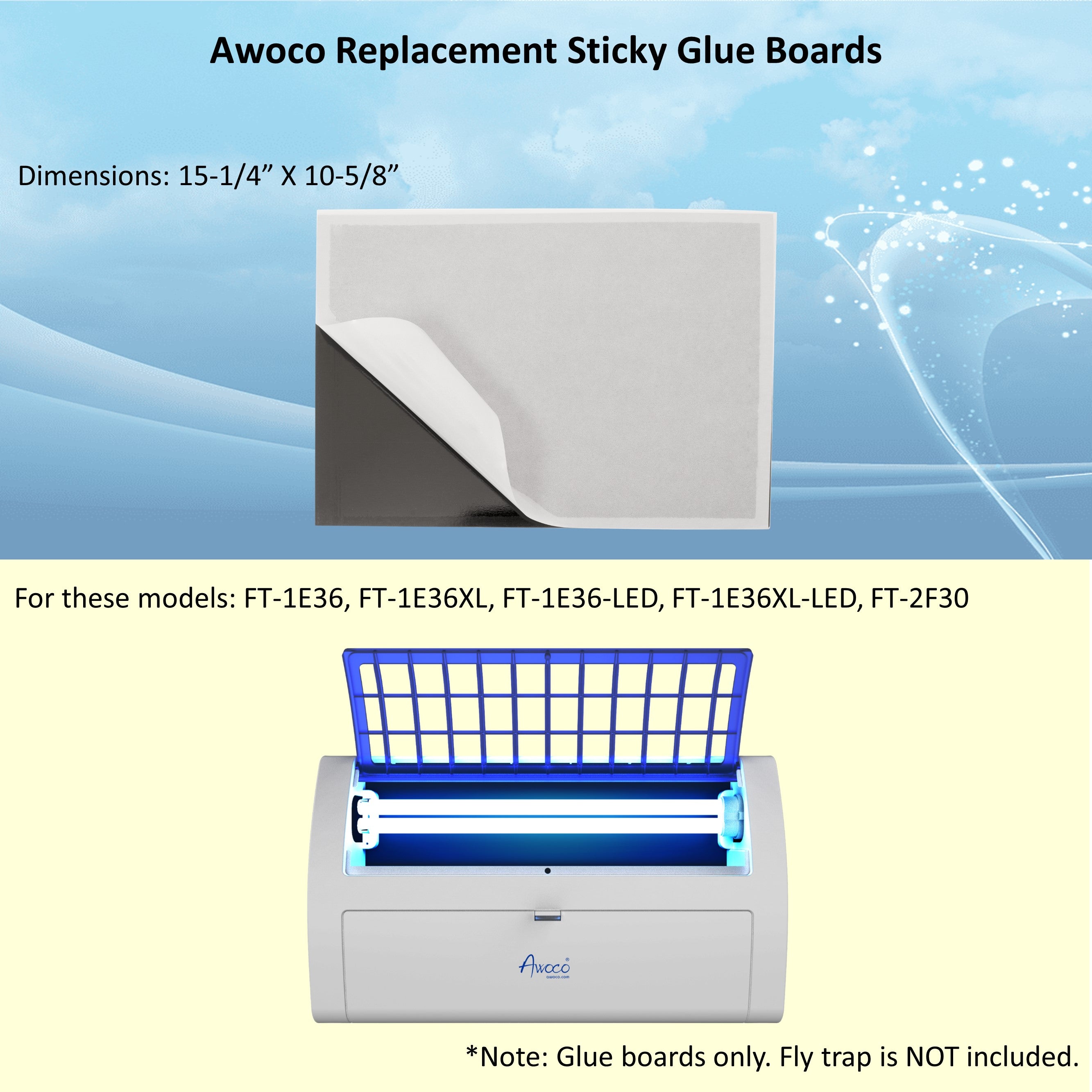 Awoco Pack of 5 Replacement Sticky Glue Boards for Wall Mount Sticky Fly Trap Lamp (5 Glue Boards for FT-1E36)