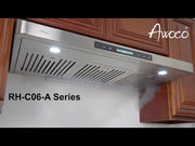 Awoco RH-C06-A36 Classic 6” High 1mm Thick Stainless Steel Under Cabinet 4 Speeds 900 CFM Range Hood with 2 LED Lights & 2 Levels of Lighting (36" W All-In-One)