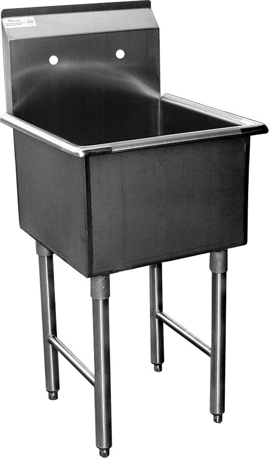 GSW SE18181P One Tub Food Prep Compartment Stainless Steel Commercial Sink - Cross-Braced Legs - 3-1/2 Inch Drain Opening - Strainer Included