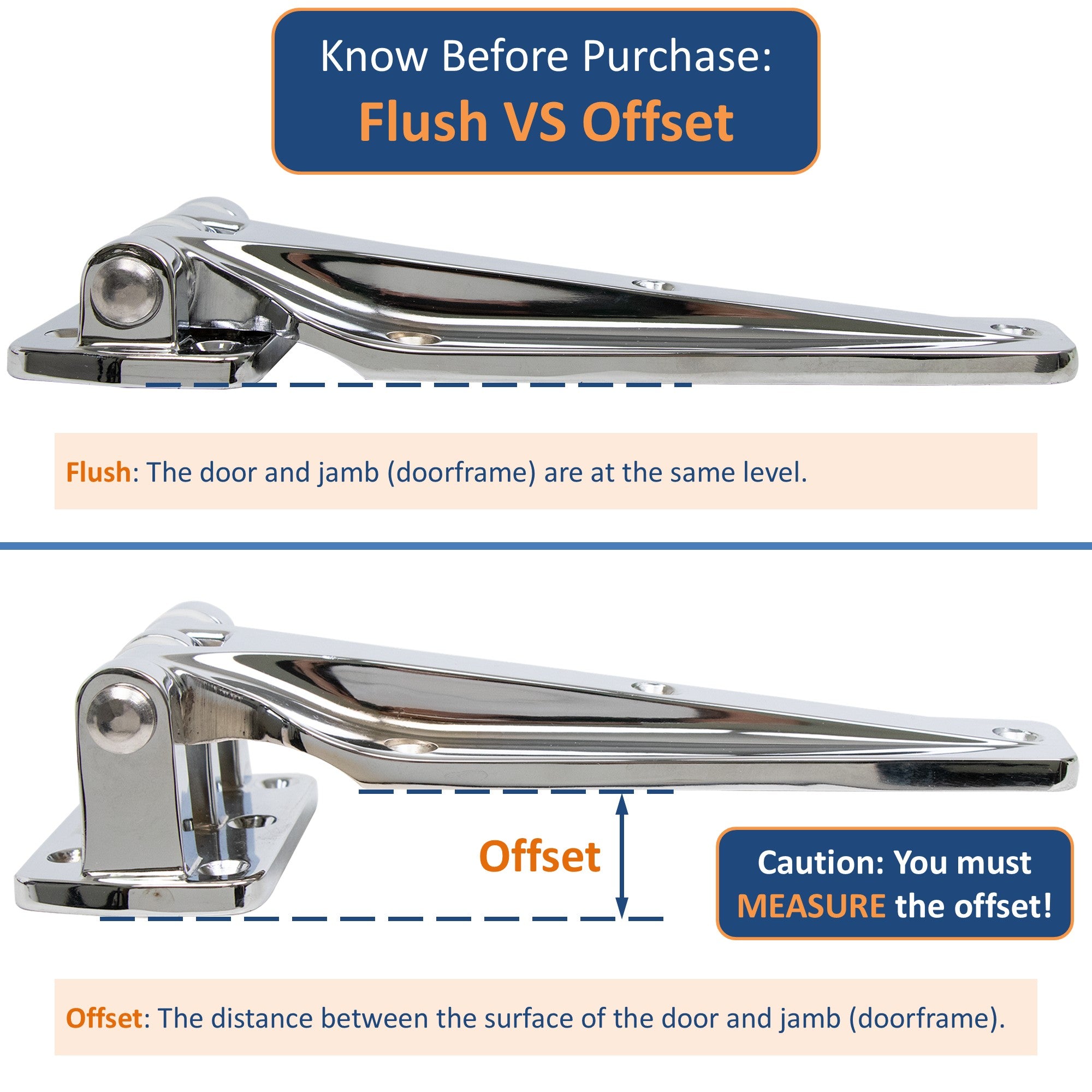 KASON 1241 Heavy Duty Reversible Surfacemount Double Knuckle Hinge Chrome Finish for Walk-in Freezer/ Cooler/ Refrigerator/ Restaurant Equipment