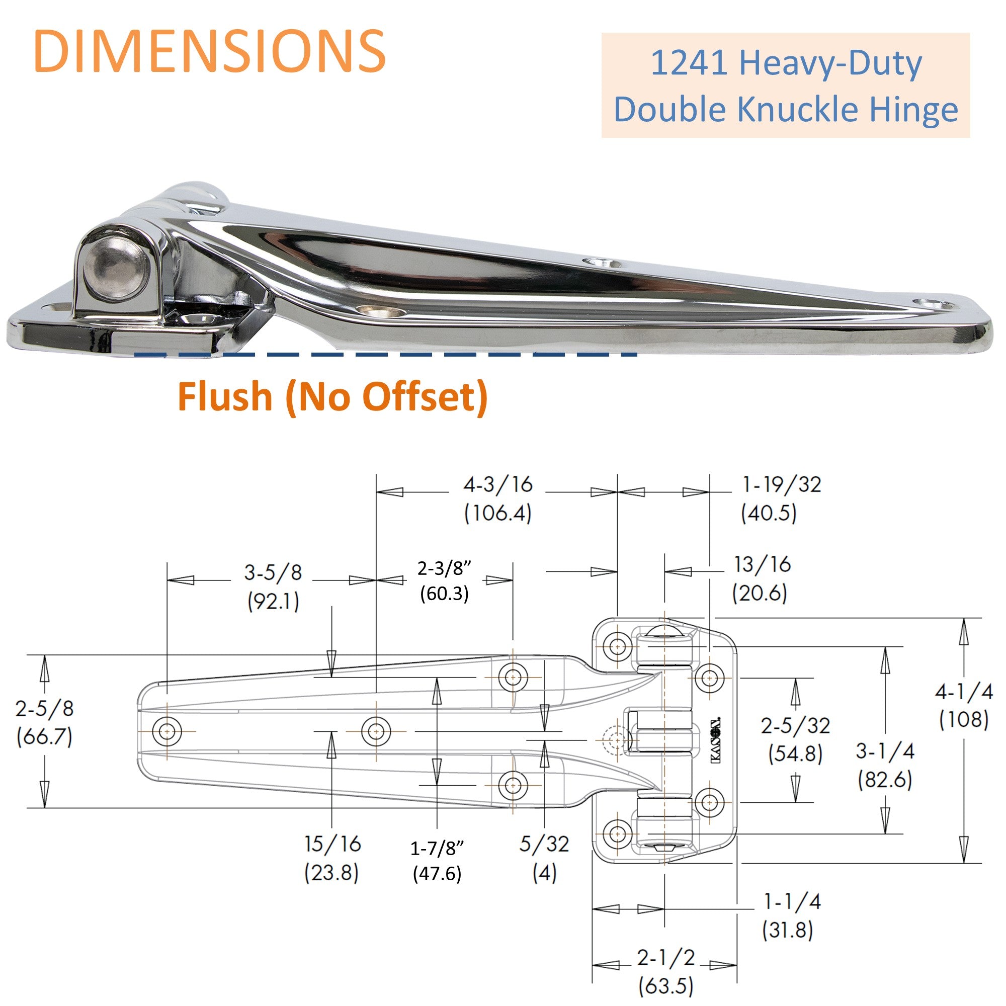 KASON 1241 Heavy Duty Reversible Surfacemount Double Knuckle Hinge Chrome Finish for Walk-in Freezer/ Cooler/ Refrigerator/ Restaurant Equipment