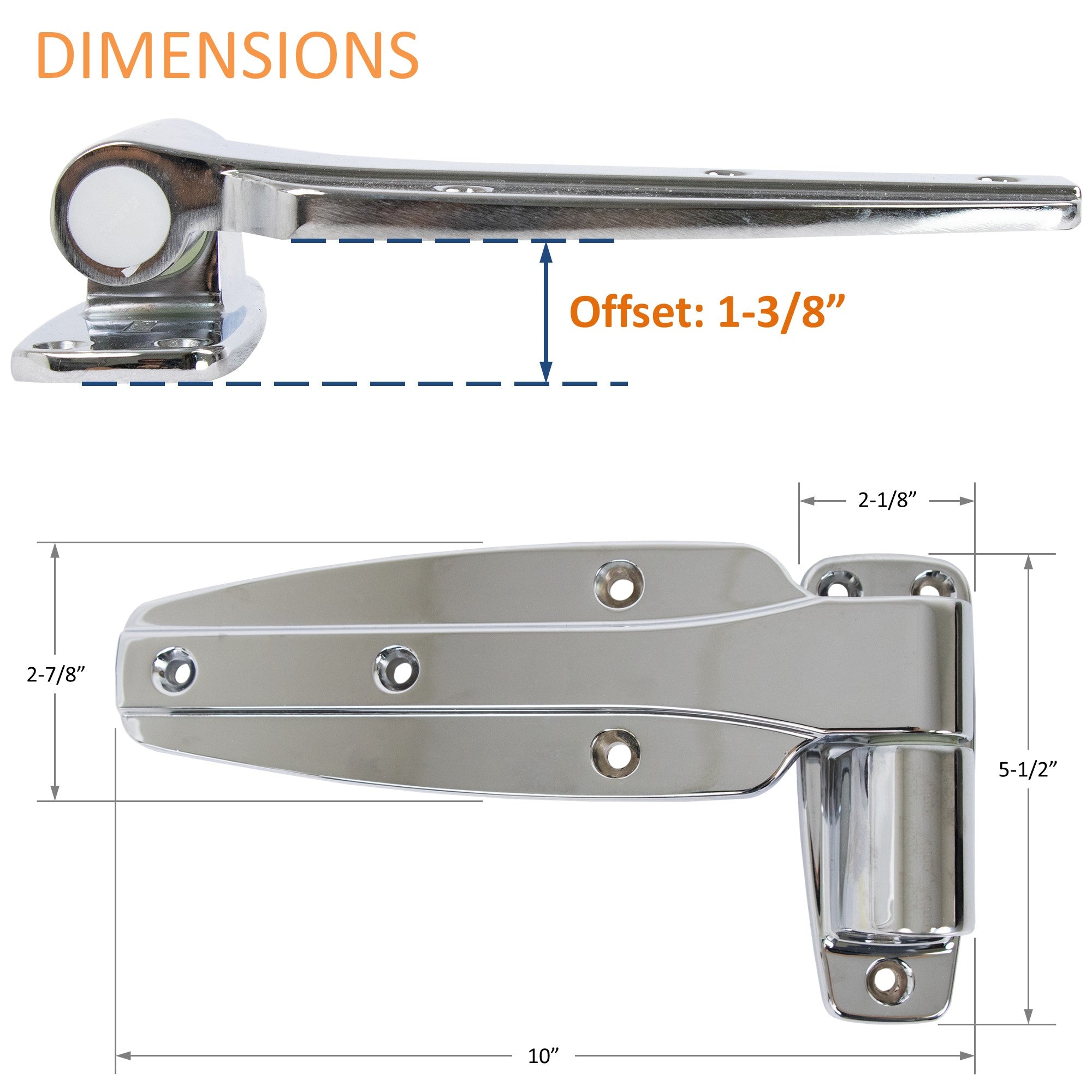 KASON 1245 Reversible Cam-Rise Walk-in Hinge Chrome Finish for Freezer/Cooler/Refrigerator