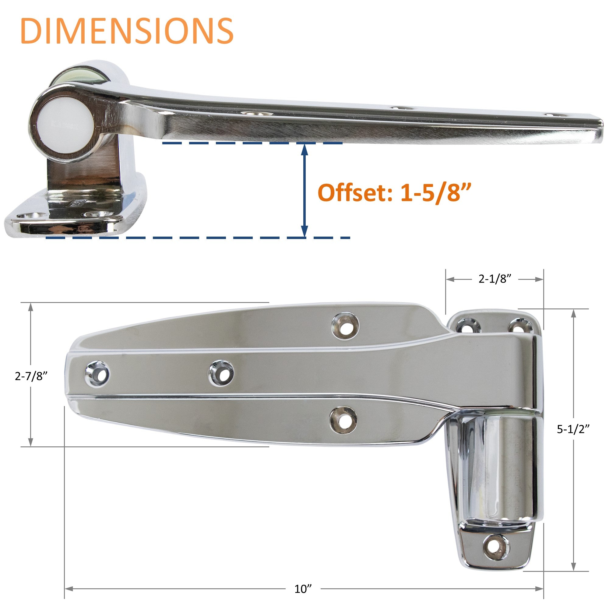 KASON 1245 Reversible Cam-Rise Walk-in Hinge Chrome Finish for Freezer/Cooler/Refrigerator