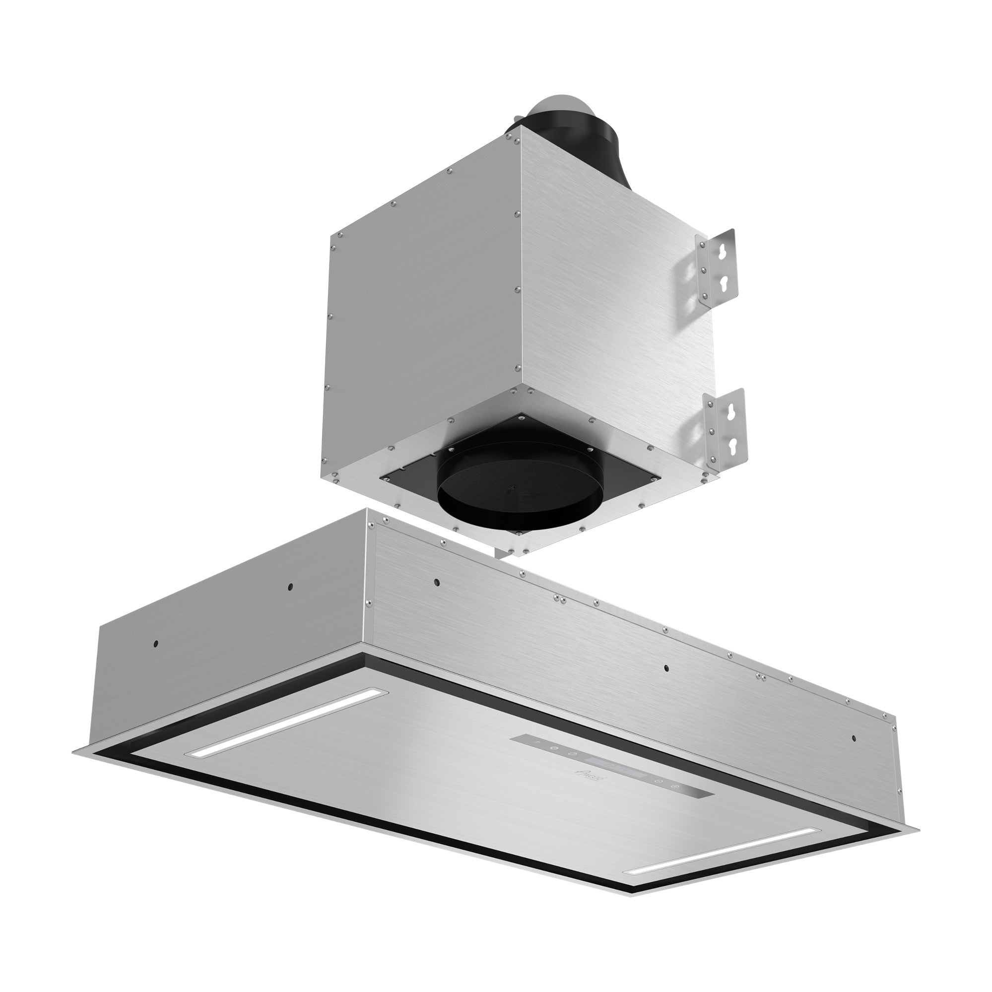 Awoco 36”W Flush Ceiling Mount Split Insert Range Hood, Stainless Steel 4 Speeds 650 CFM, 6” Round Vent LED Lights Remote Control