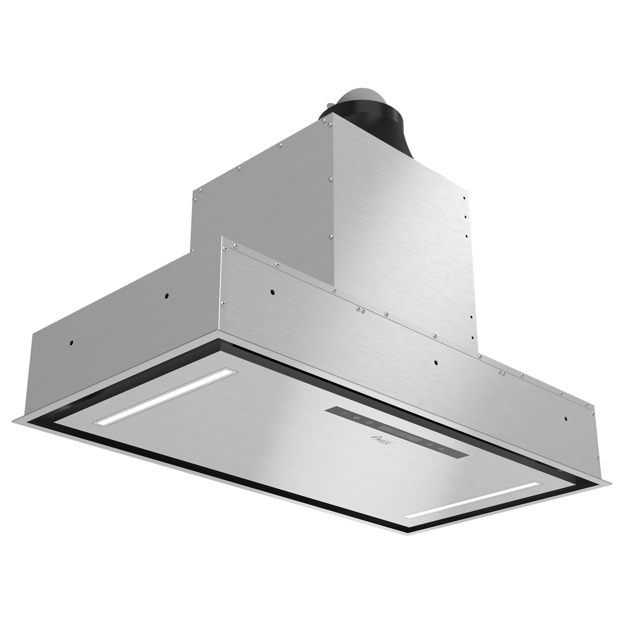 Awoco 36”W Flush Ceiling Mount Insert Island Range Hood, Stainless Steel 4 Speeds 650 CFM, 6” Round Vent LED Lights Remote Control