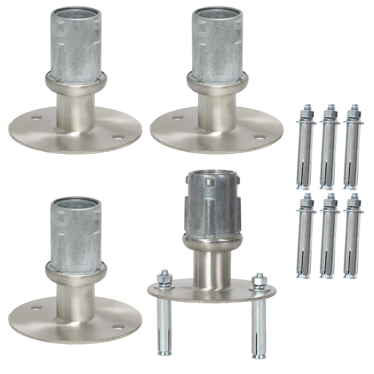 GSW FT-SP3 4 Sets Stainless Steel Adjustable Flanged Feet for 1-5/8" O.D Tubing, 3-1/2" Diameter Table Round Base for Restaurant Equipment