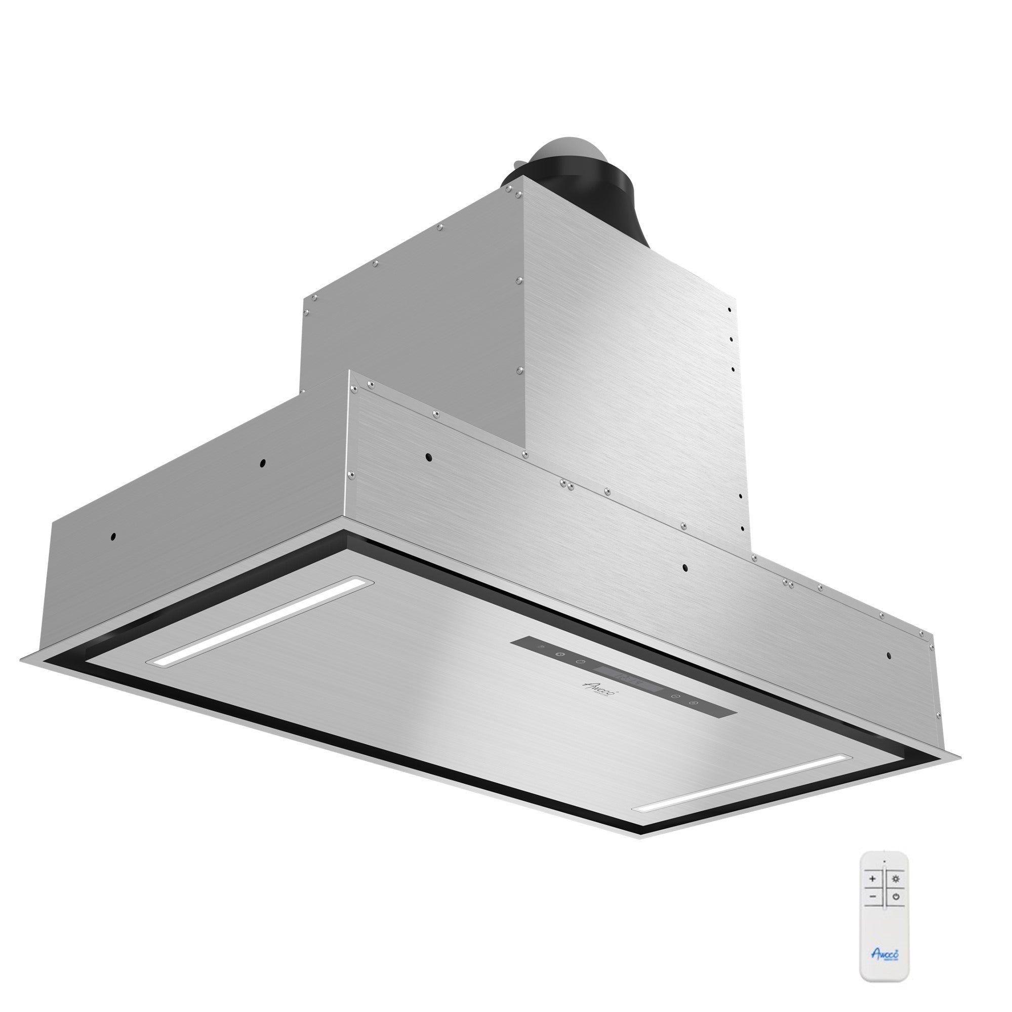 Awoco 36”W Flush Ceiling Mount Insert Island Range Hood, Stainless Steel 4 Speeds 700 CFM, 6” Round Vent LED Lights Remote Control