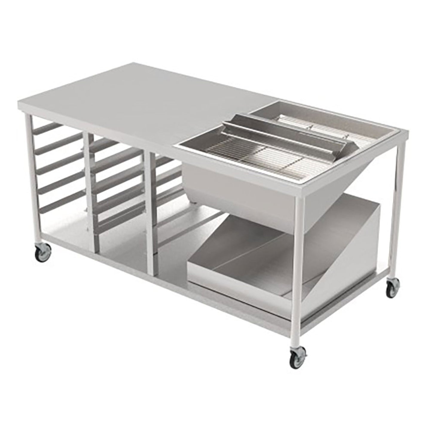 GSW 67"W x 35"D Commercial Premium Donut Glazing Table - Stainless Steel - Mobile All-Welded Station with Stem Casters