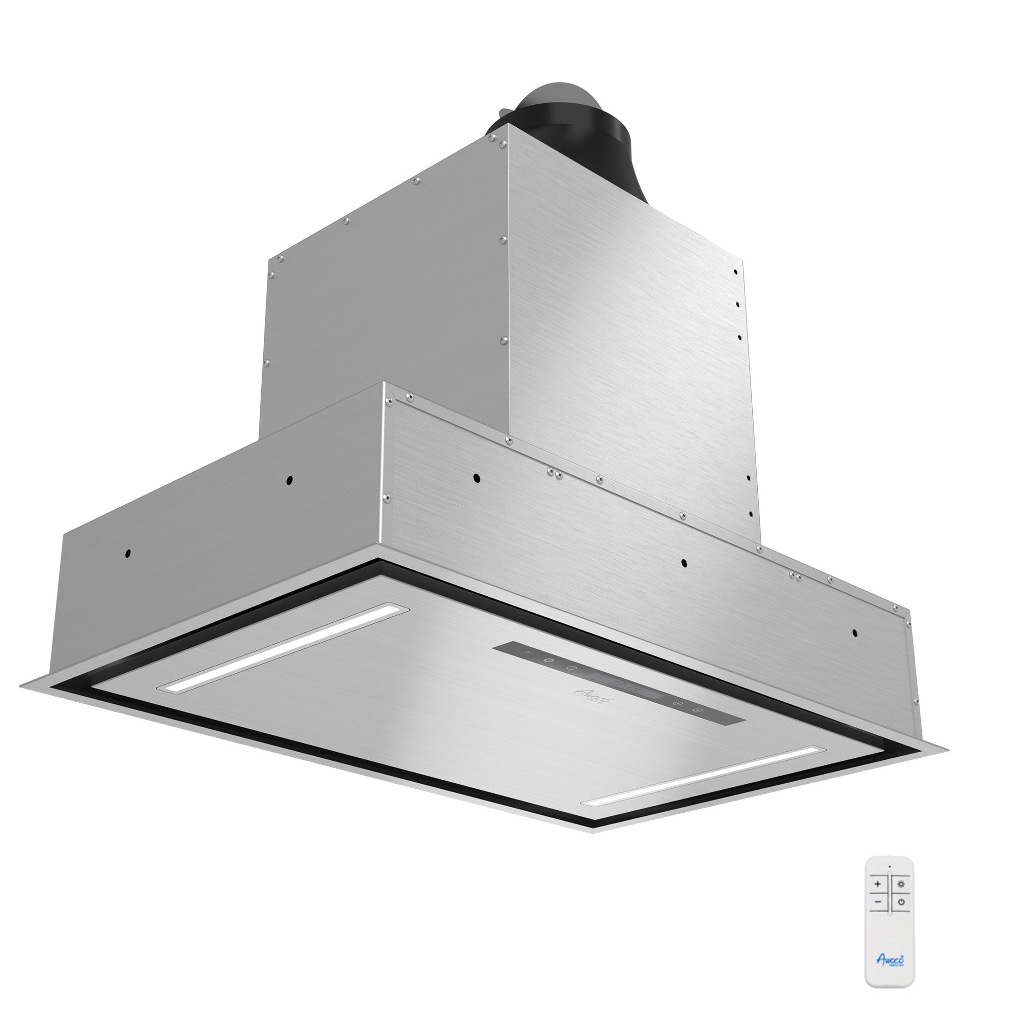 Awoco 30”W Flush Ceiling Mount Insert Island Range Hood, Stainless Steel 4 Speeds 700 CFM, 6” Round Vent LED Lights Remote Control