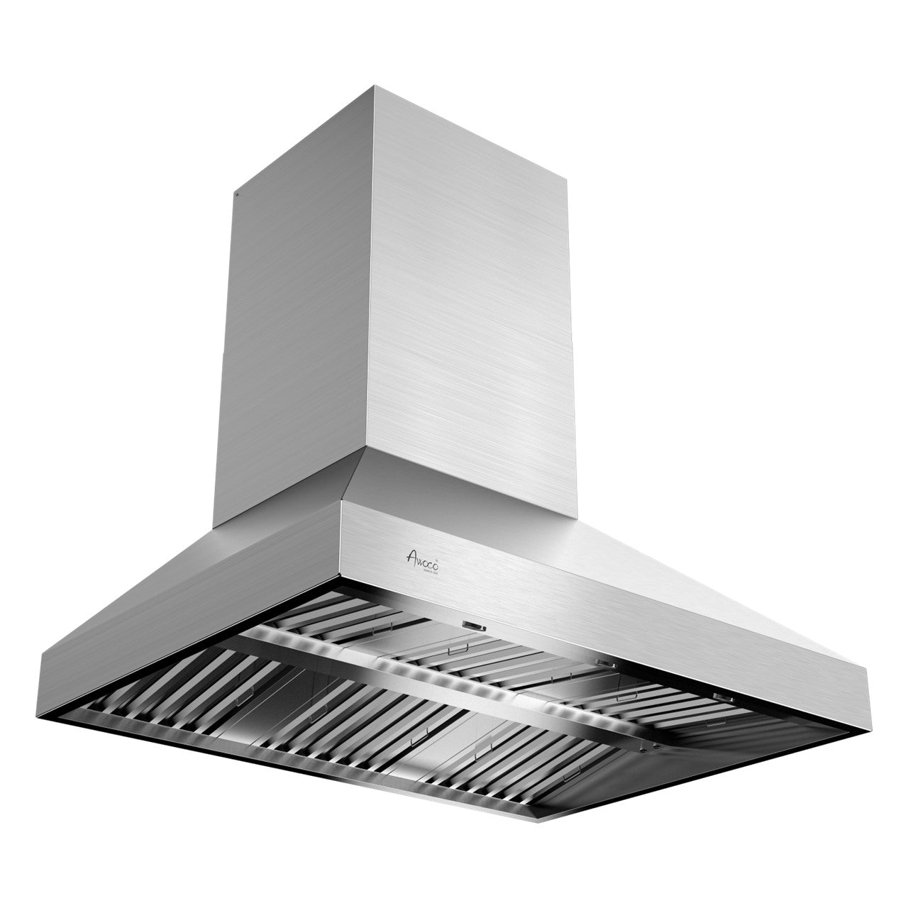 Awoco 48” Outdoor BBQ Wall Mount Vent Hood Type 304 Stainless Steel, 4 Speeds 2000 CFM, Dual Blowers, Adjustable LED Lights, 2 x 8” Round Top Vents