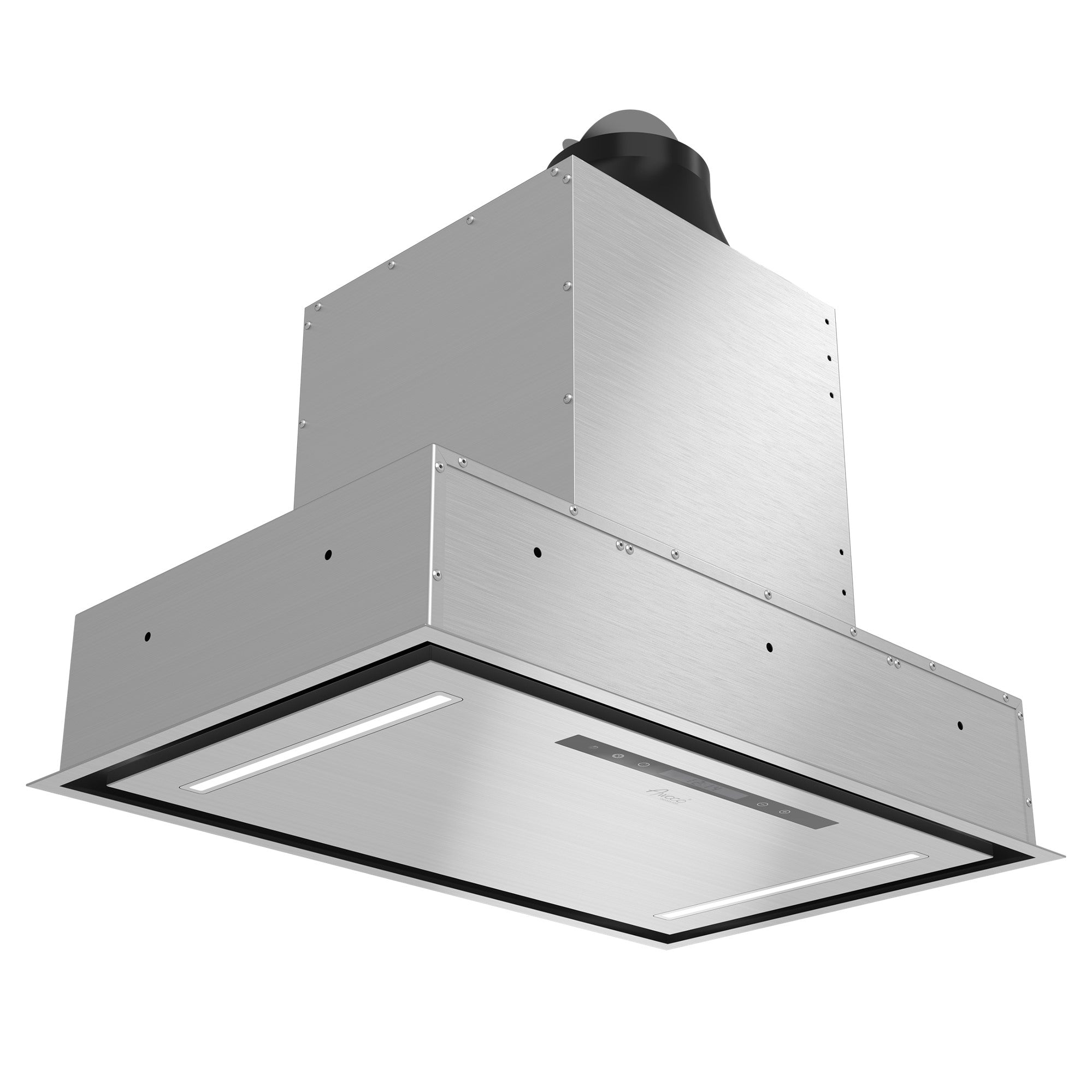 Awoco 30”W Flush Ceiling Mount Insert Island Range Hood, Stainless Steel 4 Speeds 650 CFM, 6” Round Vent LED Lights Remote Control