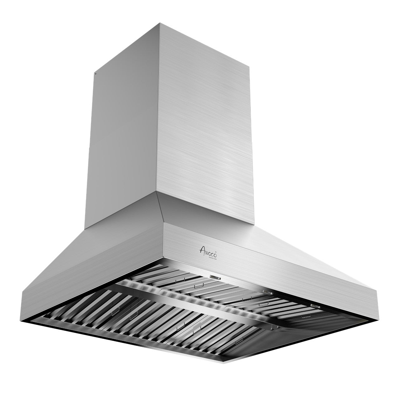 Awoco 42” Outdoor BBQ Wall Mount Vent Hood Type 304 Stainless Steel, 4 Speeds 1000 CFM, Adjustable LED Lights, 8” Round Top Vent