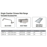 GSW CWR-1-13 Single Chamber Wok Range - Knee Gas Valve, Swing Faucet, Front Drainage