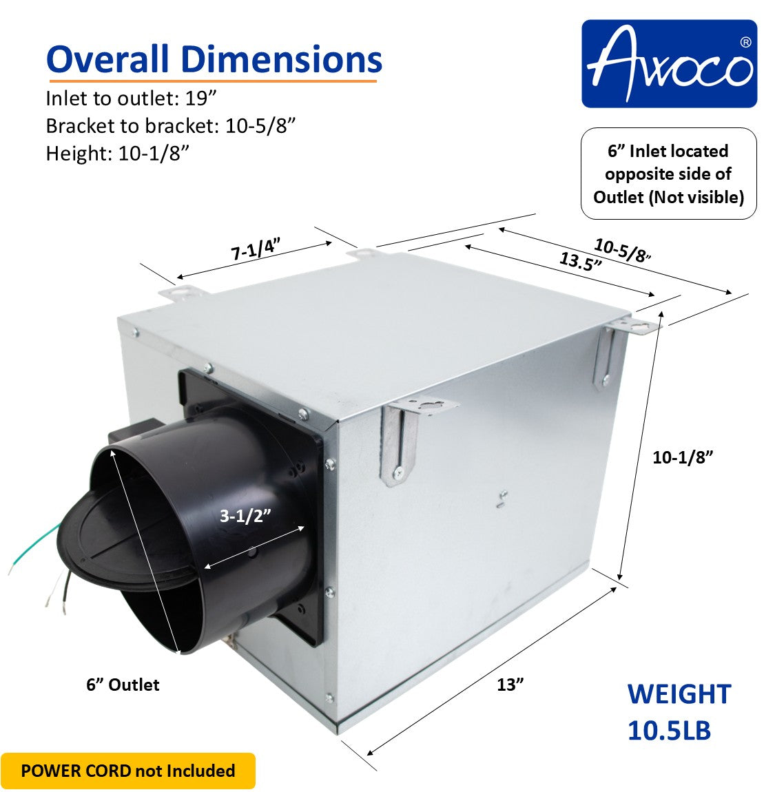 Awoco 6” Vent Make-Up Air (MUA) System 3 Speeds 100 CFM with MERV13 Filter, Energy Saving HVI Certified