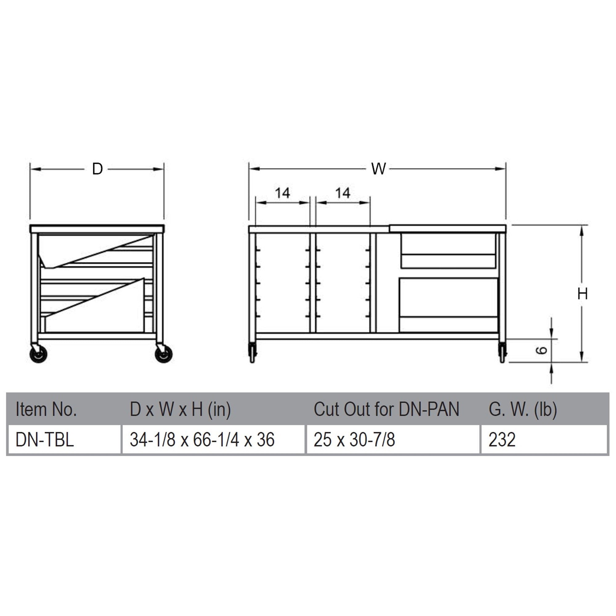 GSW 67"W x 35"D Commercial Premium Donut Glazing Table - Stainless Steel - Mobile All-Welded Station with Stem Casters