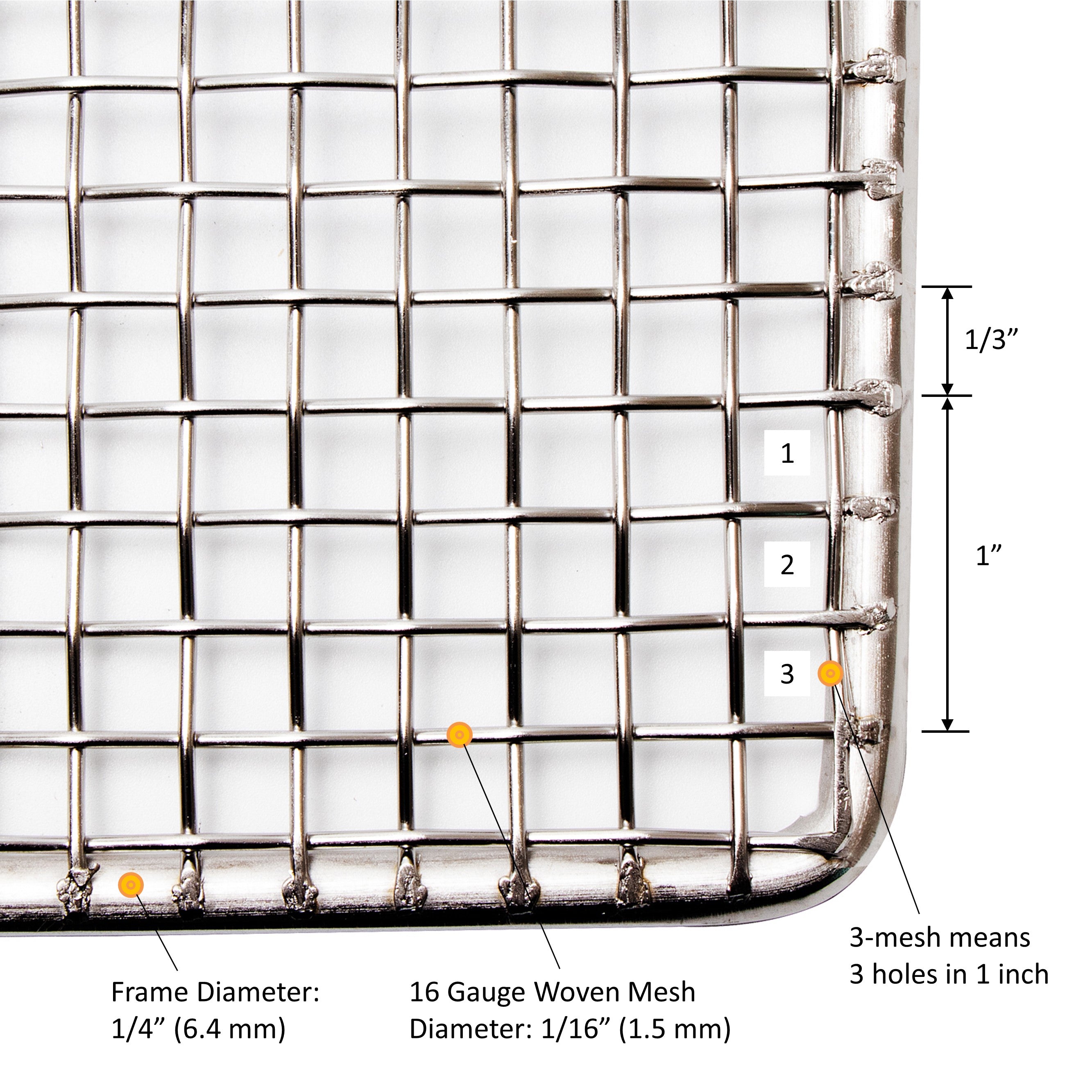 GSW 23" x 23" DN-FS23N Heavy Duty 16 Gauge 3-mesh Stainless Steel Woven Mesh Donut Frying Screen, 1/4"D Outer Frame and Support Rods